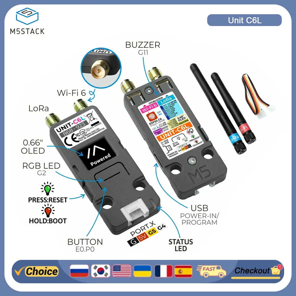 M5Stack Unit C6L LoRa Communication Unit with Stamp C6LoRa Module For Meshtastic IoT Wireless Transmission