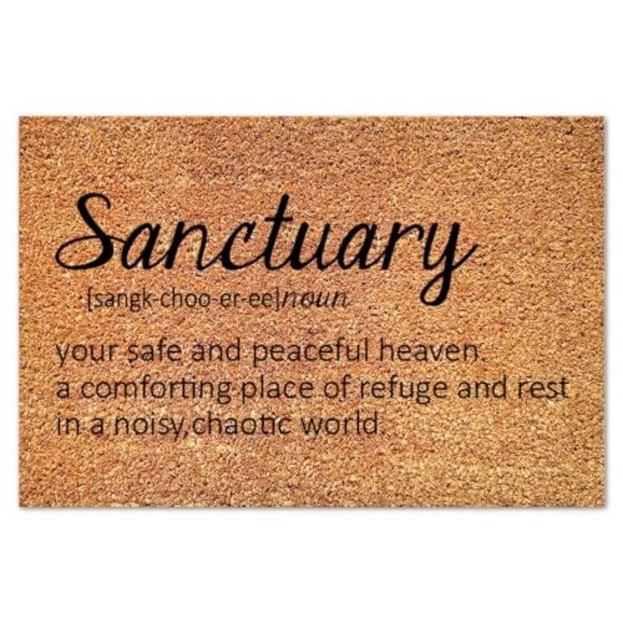 

Прочный нескользящий коврик из койры с надписью «Sanctuary» для входной двери, веранды, террасы, прихожей