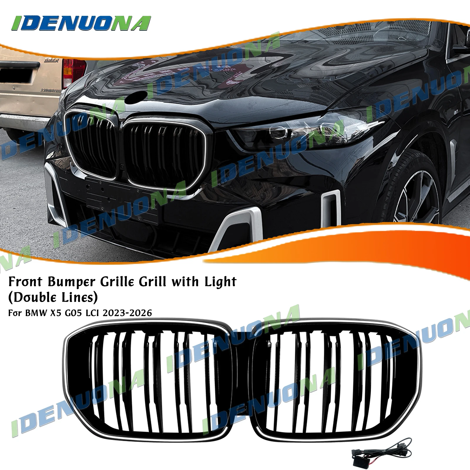 Front Kidney Grille Racing Grill Upper Bumper Hood Mesh Grid For BMW X5 G05 LCI 2023-2026