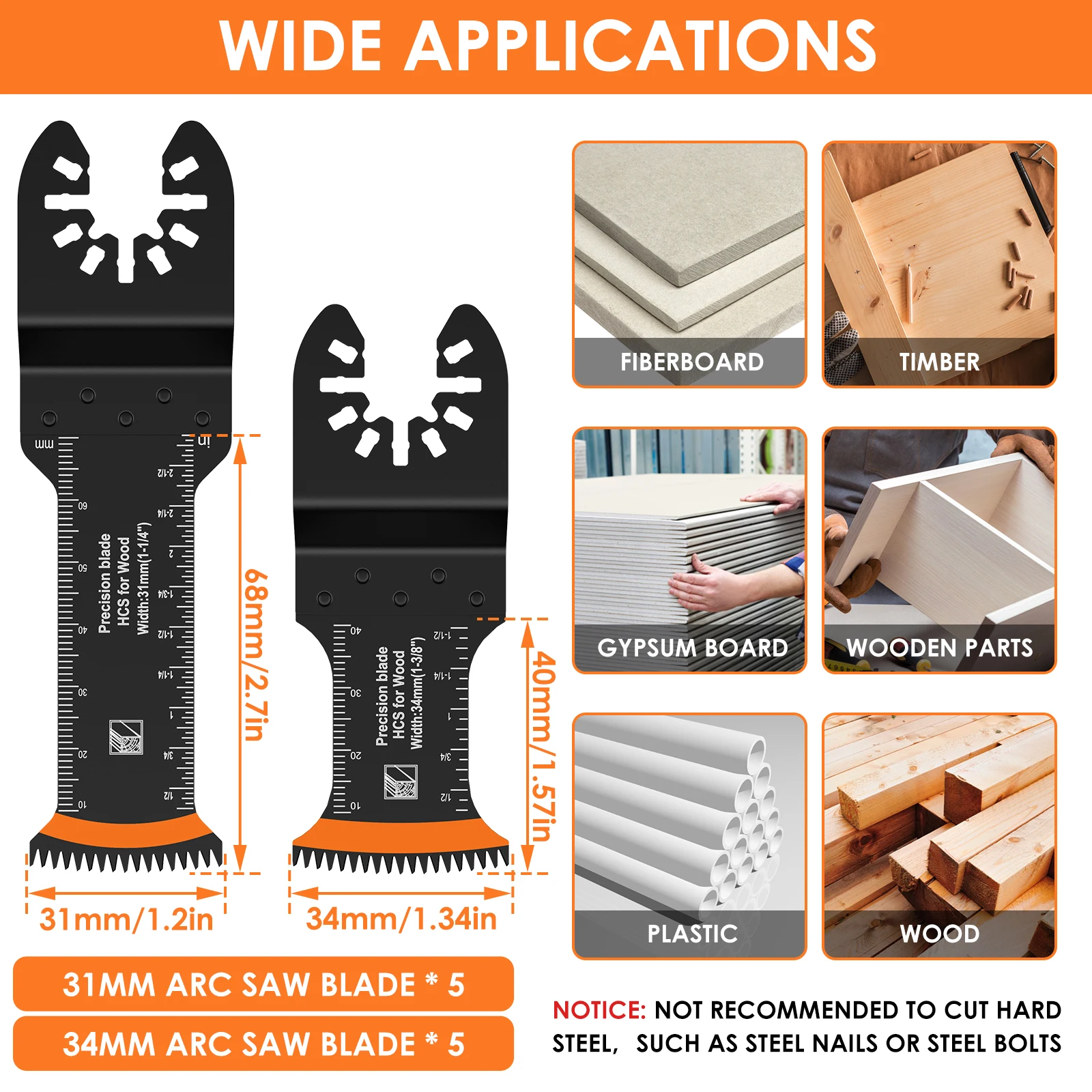 10/8Pcs Japanese Oscillating Saw Blades HCS Multitool Blade for Cutting Wood Metal Plastic Sharp Wear Resistant Cutter Blade
