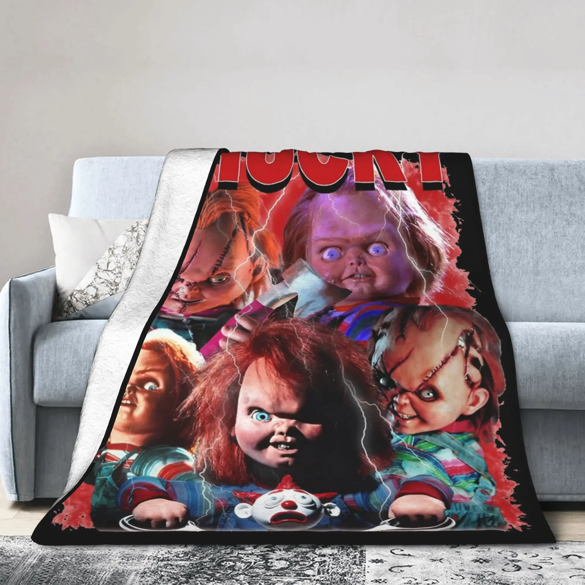 Halloween Movie Horror Chuckys Blankets Flannel Horror Movie Lightweight Thin Throw Blankets for Bed Bed Rug