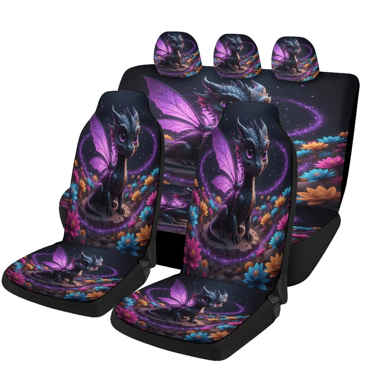 Magical Dragon Garden Designed Car Seat Covers Set For Most Cars, Trendy Breathable Decorative Car Seat Protector Covers Full Se