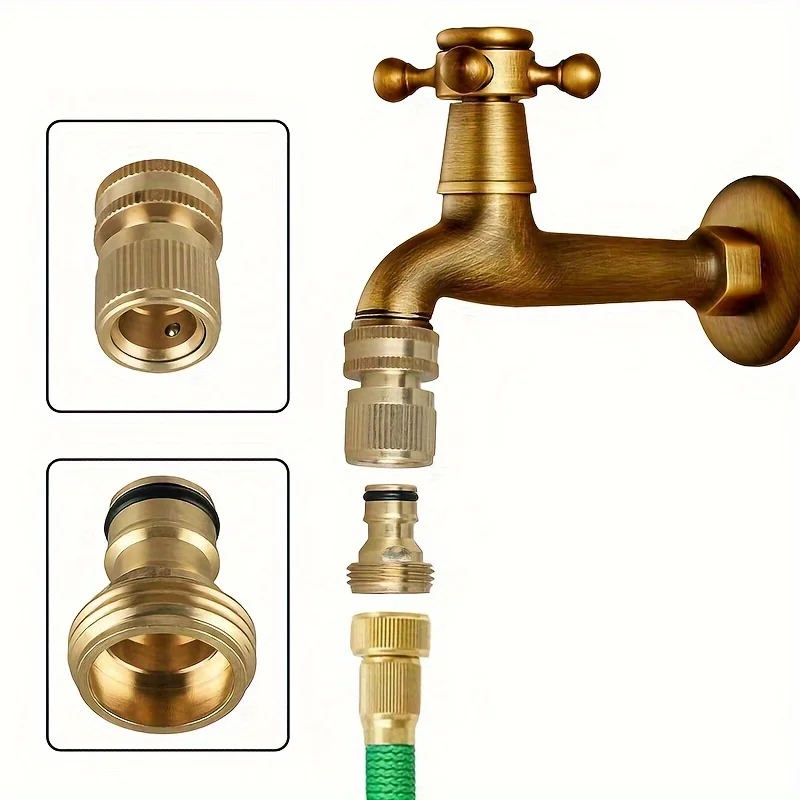 2-PCS Brass Garden Hose Quick Connect Kit, 3/4