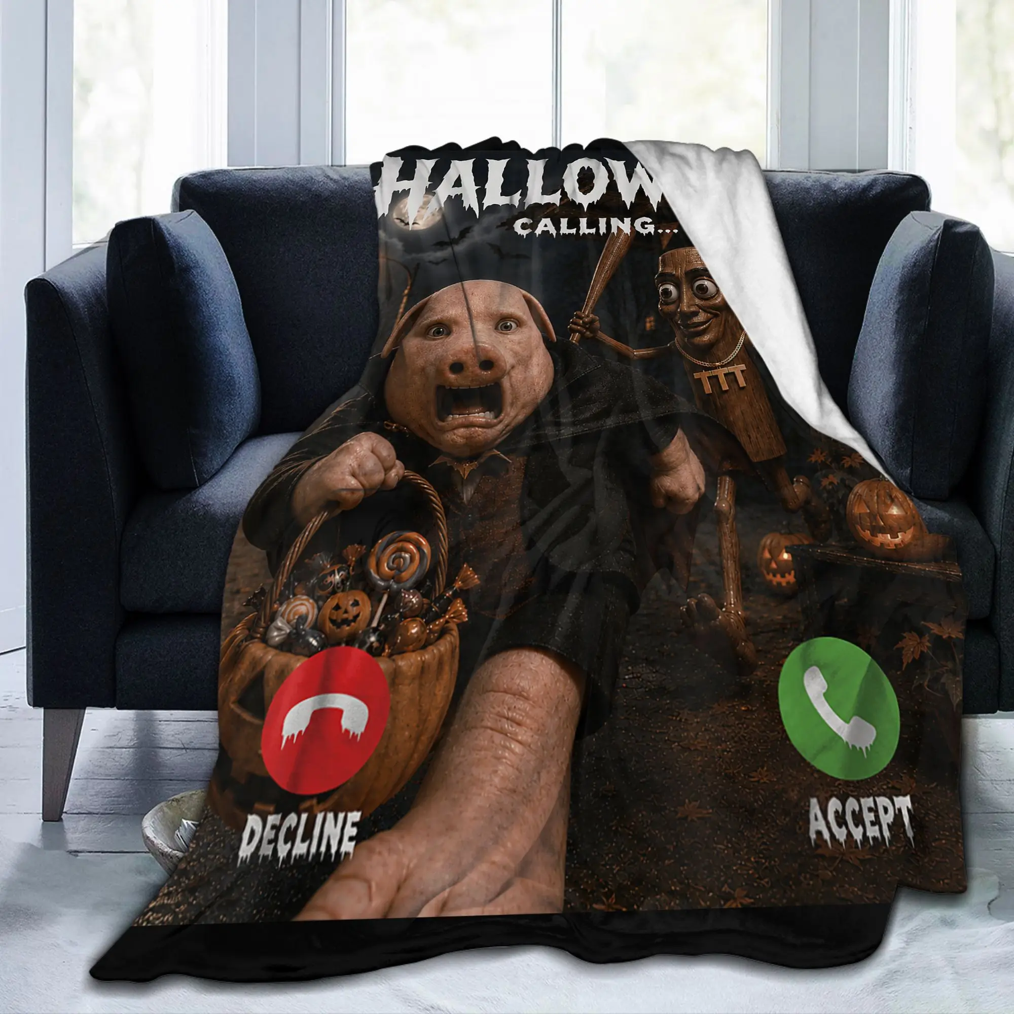 Tung Sahur John Pork Meme Blanket Halloween is Calling Flannel Funny Soft Bedding Throw Blanket Bedspread Autumn Winter Office