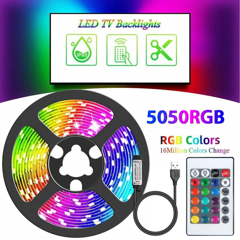 Bluetooth LED Light Bar with Infrared Remote Control LED Strip Light 24 Keys 5050 RGB Tape for TV Backlight Bedroom Decoration