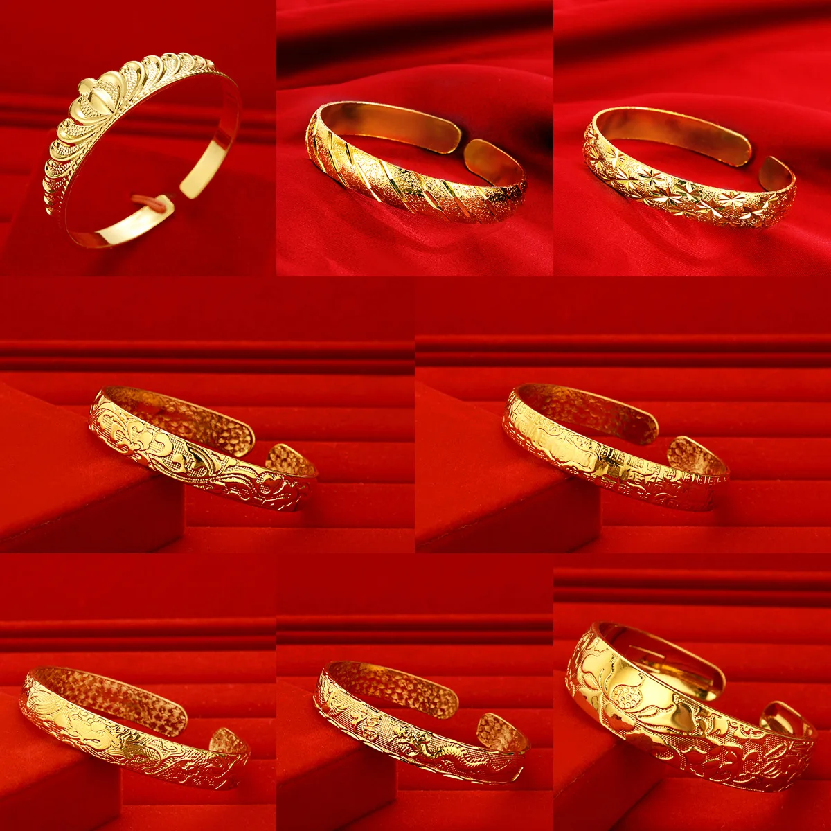 

Noble AU999 gold classic retro open bracelet 24k pure gold elegant ladiesstar bracelet real gold jewelry gift for mother