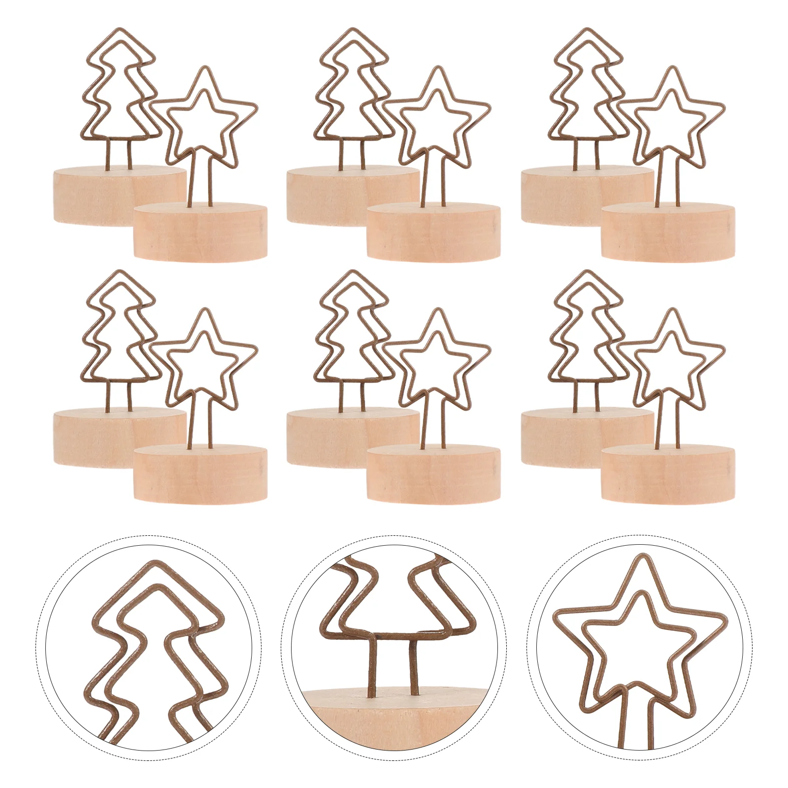 12 Pcs Note Folder Clips for Cards Christmas Tabletop Ornament Memo Xmas Theme Iron Work Clamp Wooden Holder