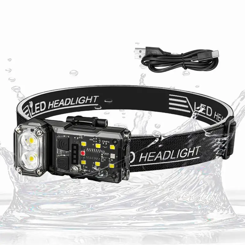 

Headlamp Rechargeable Bright Headlamp Waterproof Motion Sensor Light With 3-Color Modes For Running Hiking Camping Hunting