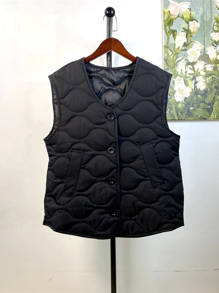 Bla Simple Layered Loose oulder Open-Front Lightweight Cotton Vest Svel Jaet Single-Button Warm Women's Outerwear