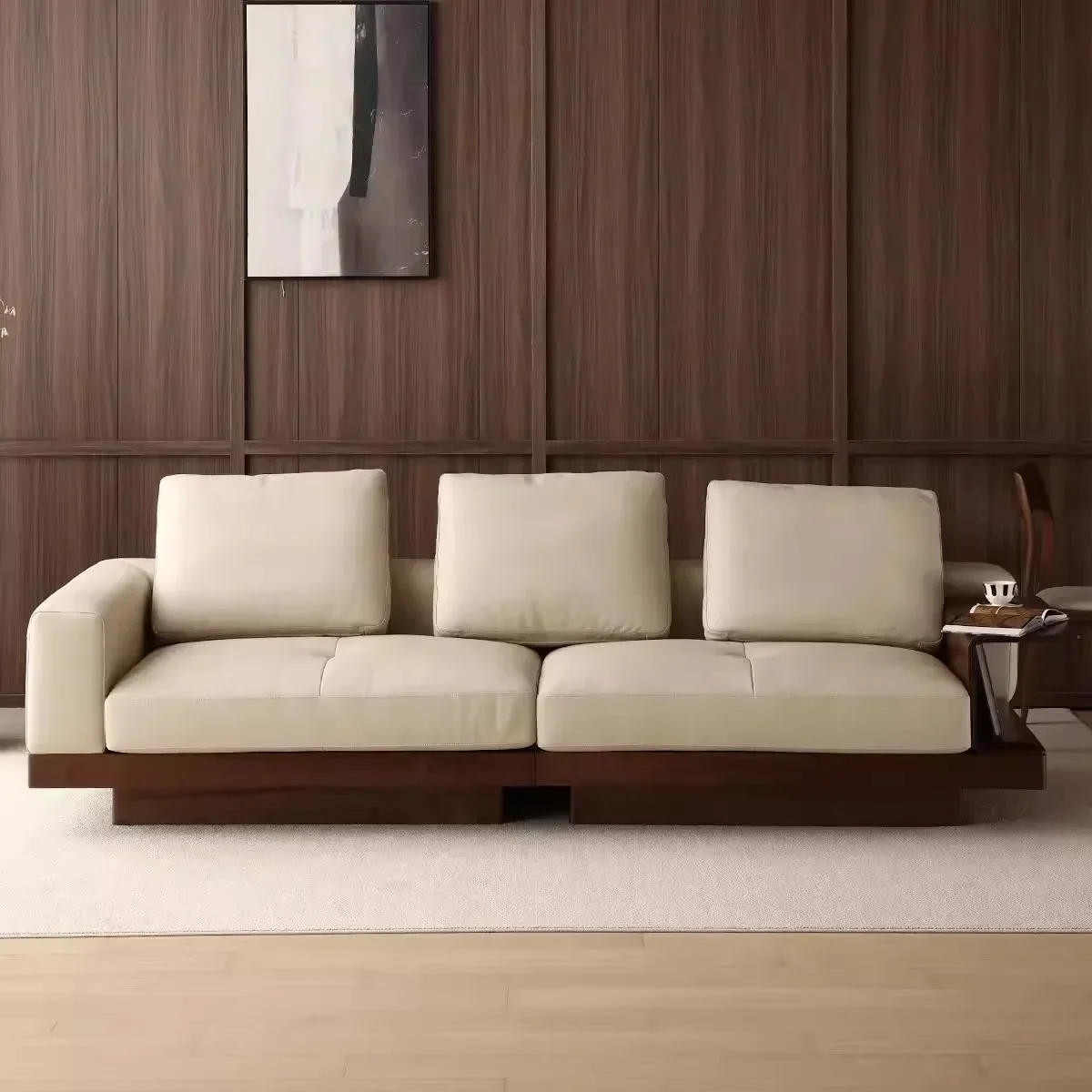 A North American black walnut solid wood leather sofa living room soft bag first layer cowhide sofa three peopleSS 8617 ss 861