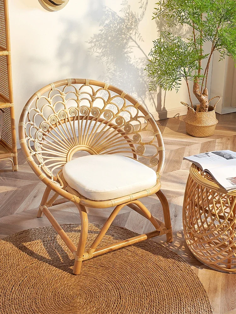 Vine chair, living room, balcony, leisure home, backrest, armrest, round mouth chair, peacock chair