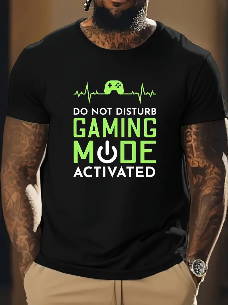 Do Not Disturb Gaming Mode Activated Print Tee Shirt Tees For Men Casual Short Sleeve T-Shirt For Summer Gift For Gamers