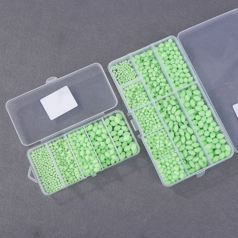 400/900Pcs Bait Olive Beads Fluorescent Night Light Plastic Bait Bead Set With Anti-Collision Beads Glowing Sink Beads
