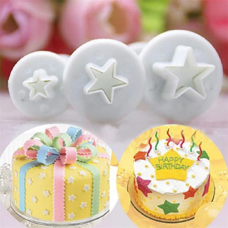 3Pcs/Set Star Shape Fondant Cake Decorating Plunger Biscuit Cookies Cutter Sugarcraft Diy Mold Christmas Cake Decorating Tools