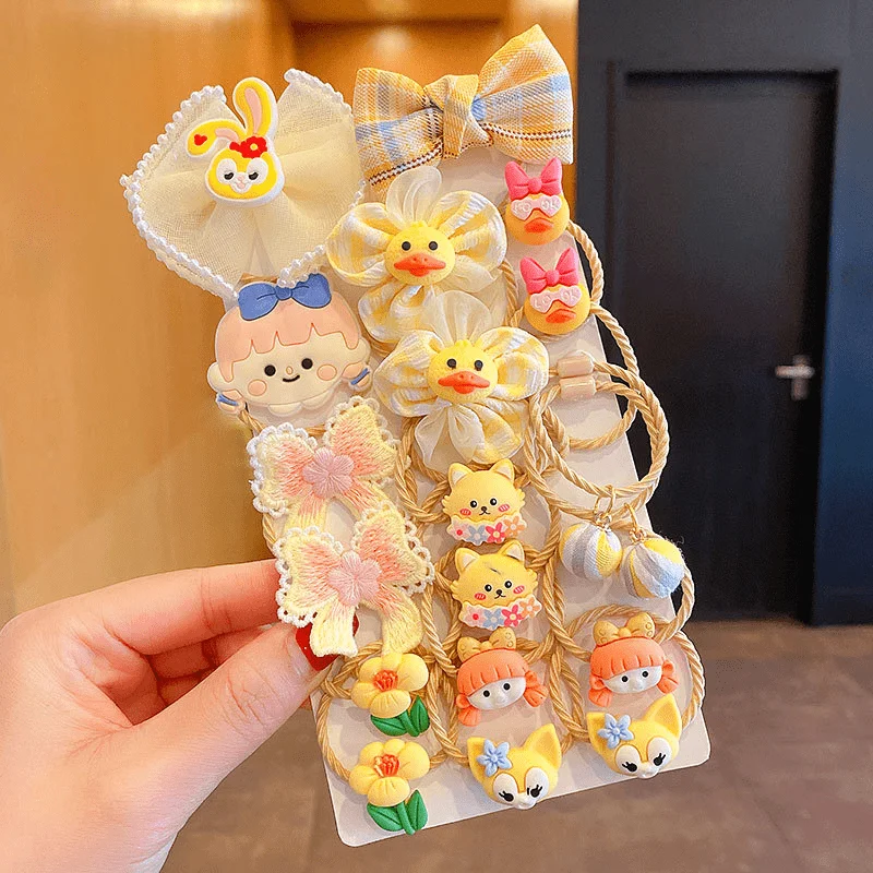 20pcs Girls Cute Cartoon Mini Hair Ties Decorative Accessories Set Holiday Gift