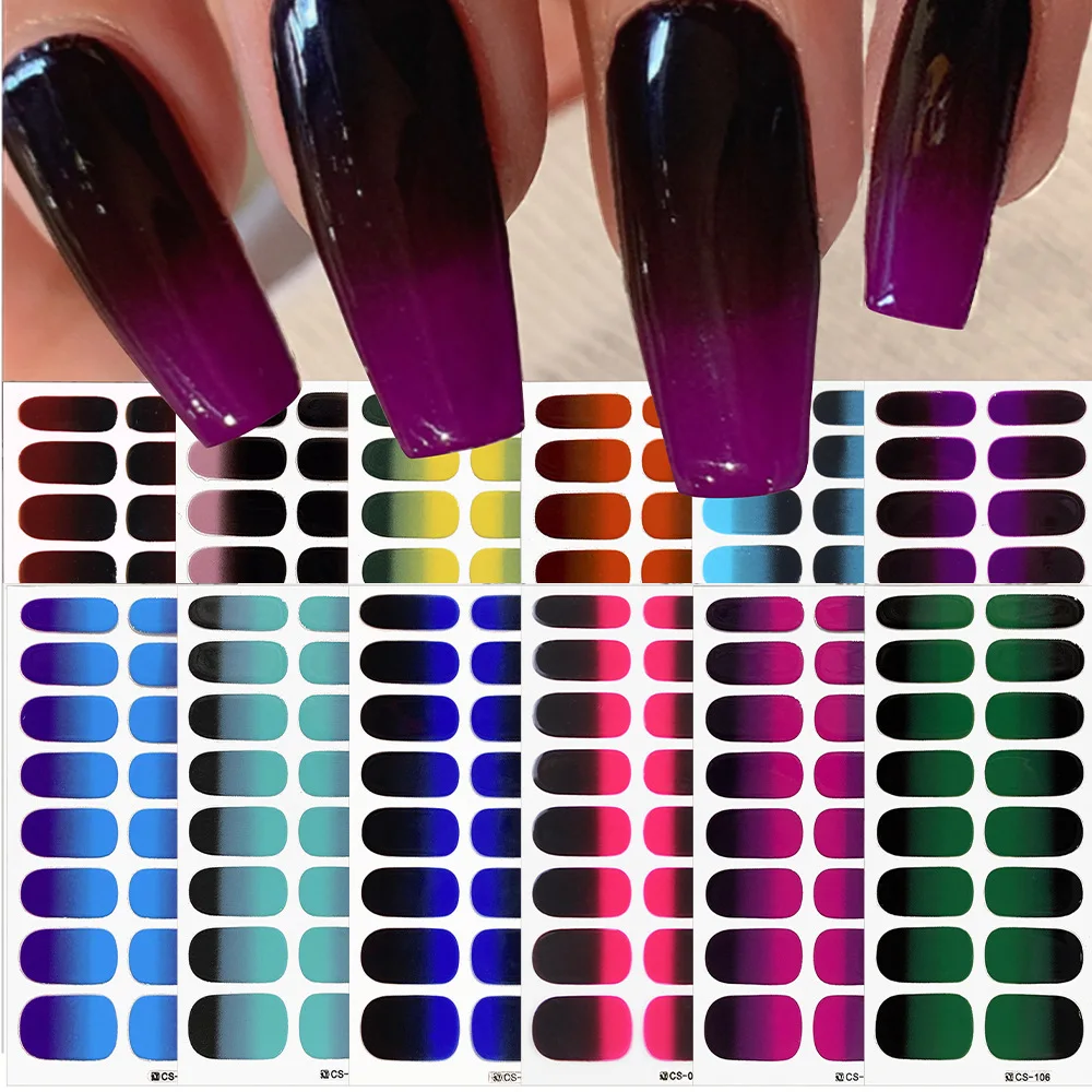 جديد للنساء الفتيات ملصقات الأظافر 12 ورقة × 16 قطعة يلتف كامل شرائط طلاء الأظافر ، ذاتية اللصق هلام مسمار ملصقات فنية