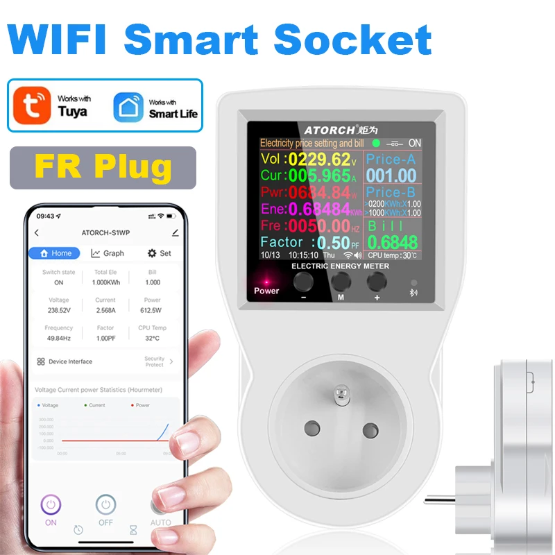 AC85-265V 16A Tuya WIFI Smart Steckdose Digitale Wattmeter Stromverbrauch Leistung Kwh Mit Schalter Power Energy Meter