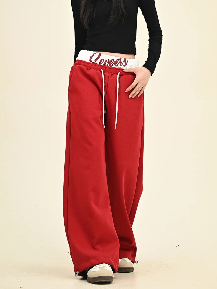 

Contrasting Color Letter Casual Pants 2024 Autumn New Loose Bf American Street Retro Women