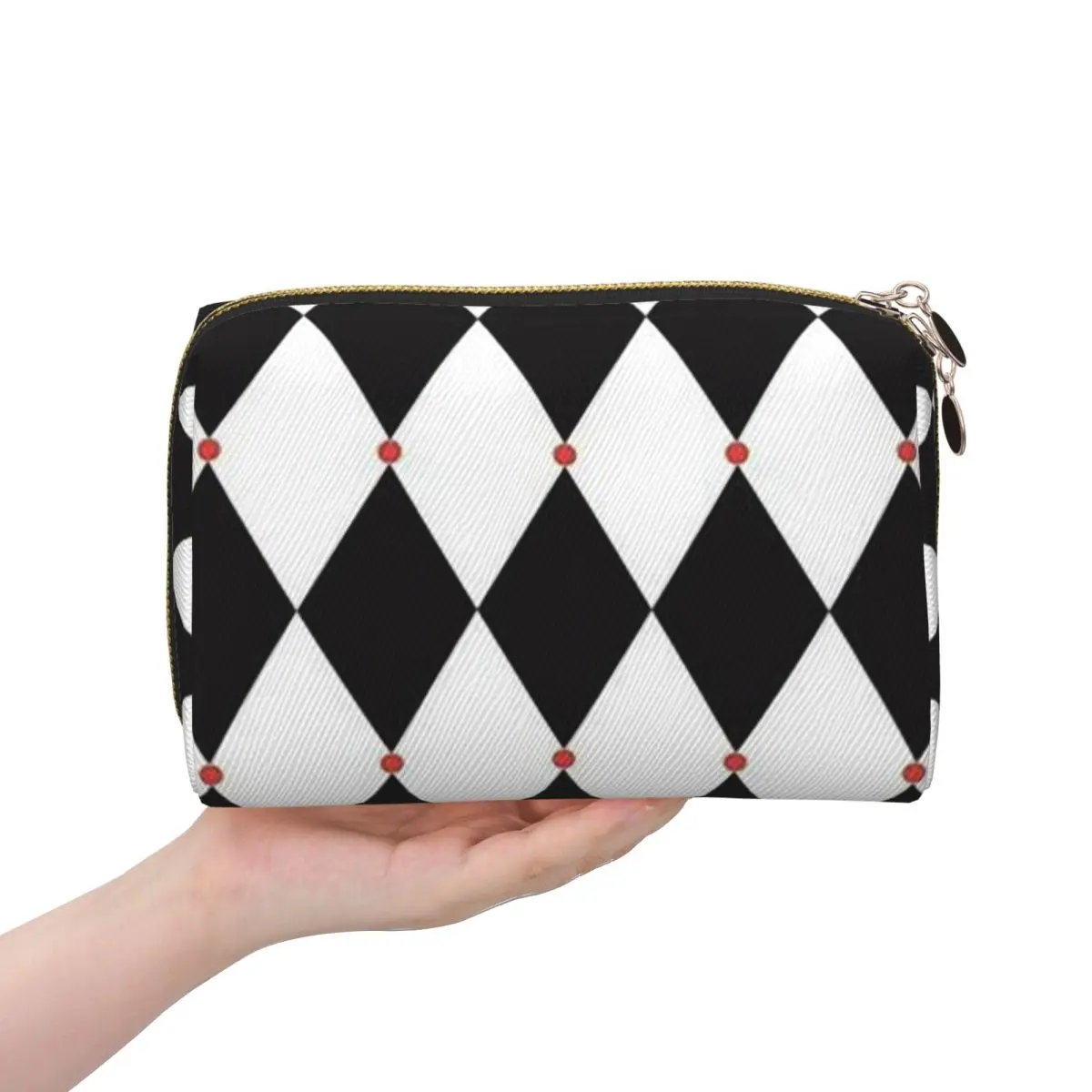 Harlequin Plaid Playing Cards Women Cosmetic Bag Travel Makeup Organizer Pouch Toiletry Storage Dopp Kit Case