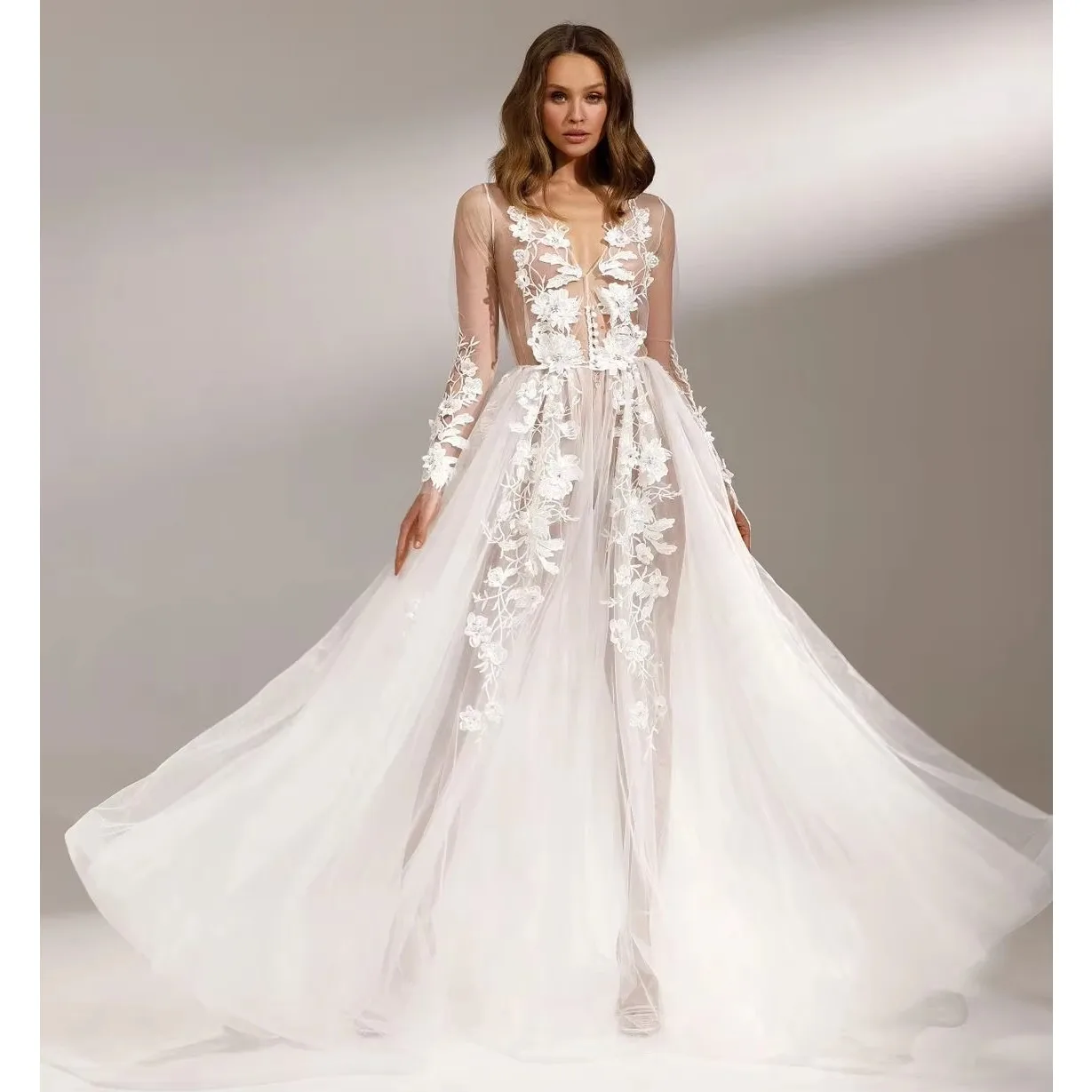 White Appliqued Wedding Robe Customized Maxi Tulle Bride Fotos Bathrobe Lingerie Women Gowns Bridal Boudoir Sleepwear Nightwear