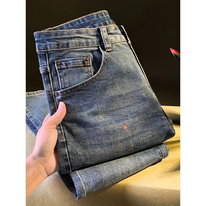 Высококачественные модные осенние джинсы в корейском стиле для мужчин с модными эластичными, приталенными, небольшими ногами, повседневными и универсальными мужскими брюками.