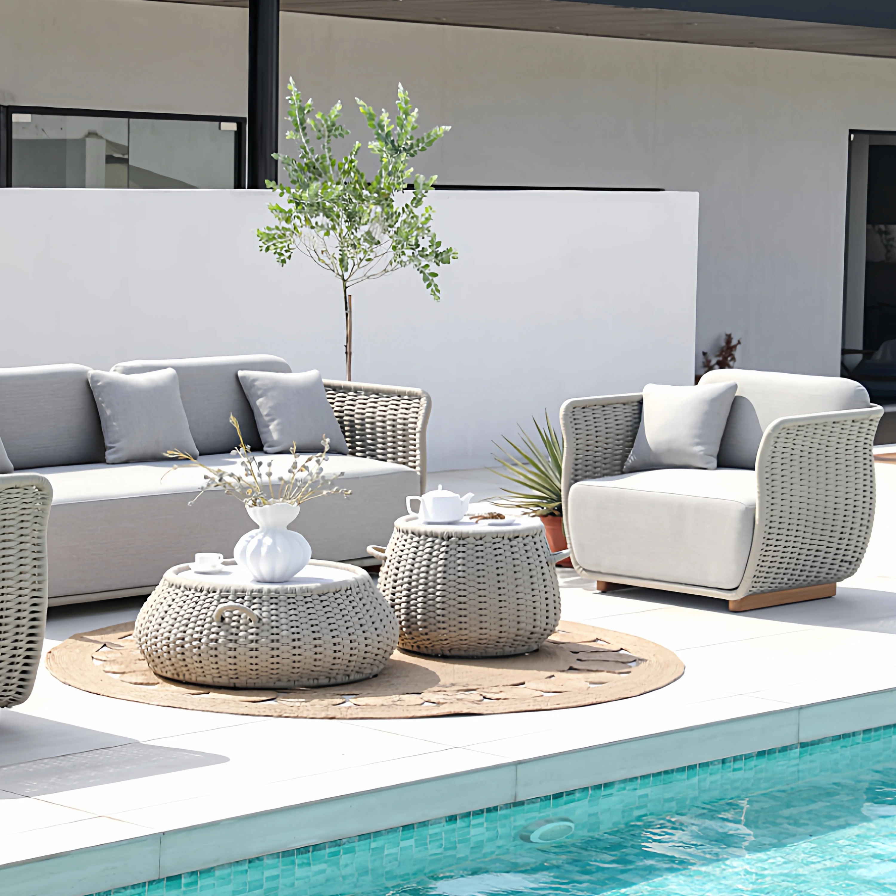 Rattan Wood Garden Furniture Sets Beach Fabric Garden Furniture Sets Round Backyard Muebles De Patio Exterior Patio Furnitures