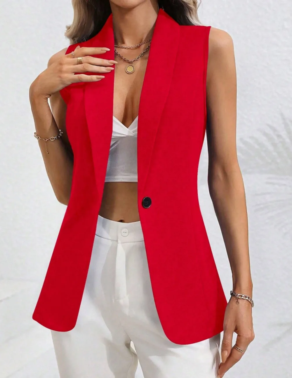 Solid Color Women's Sleeveless Blazer Vest Casual Style Office Waistcoat Slim Fit Spring Summer Vest Top Elegant Workwear Jacket