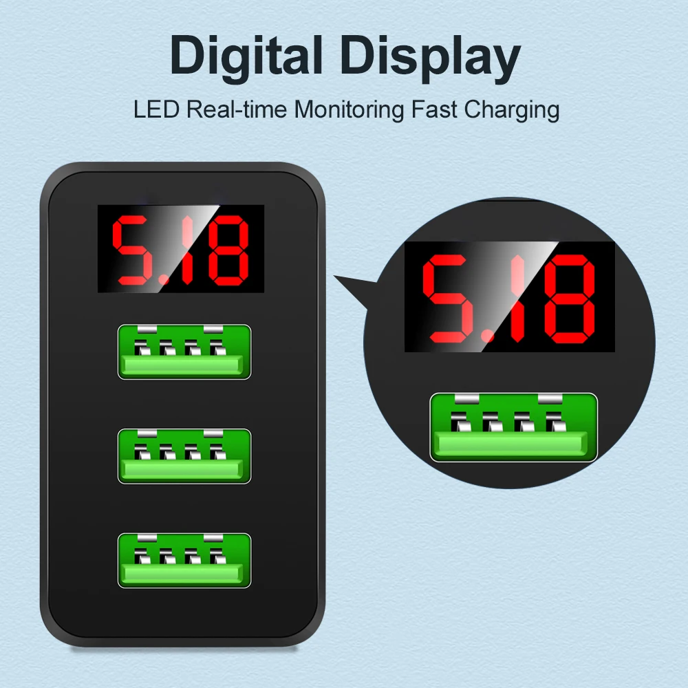 3.1A 3 Ports USB Charger Fast Charging LED Display Phone Charger Adapter For iPhone Samsung Xiaomi Quick Charge 3.0 Wall Charger view 4