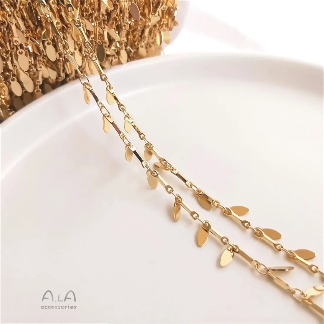 14K Gold-Plated Handmade CHAIN แขวนหยดใบกระจัดกระจายโซ่ DIY Handmade สร้อยข้อเท้าสร้อยข้อมือหูแขวนพู่โซ่.