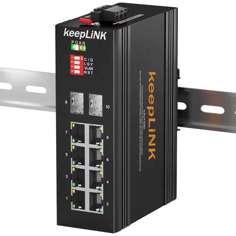 Industrial 2*1* SFP 8*RJ45 Ethernet PoE 10/100/1000Mbps 9/10 Port Full-Duplex Unmanaged Switch WatchDog 26G IP40