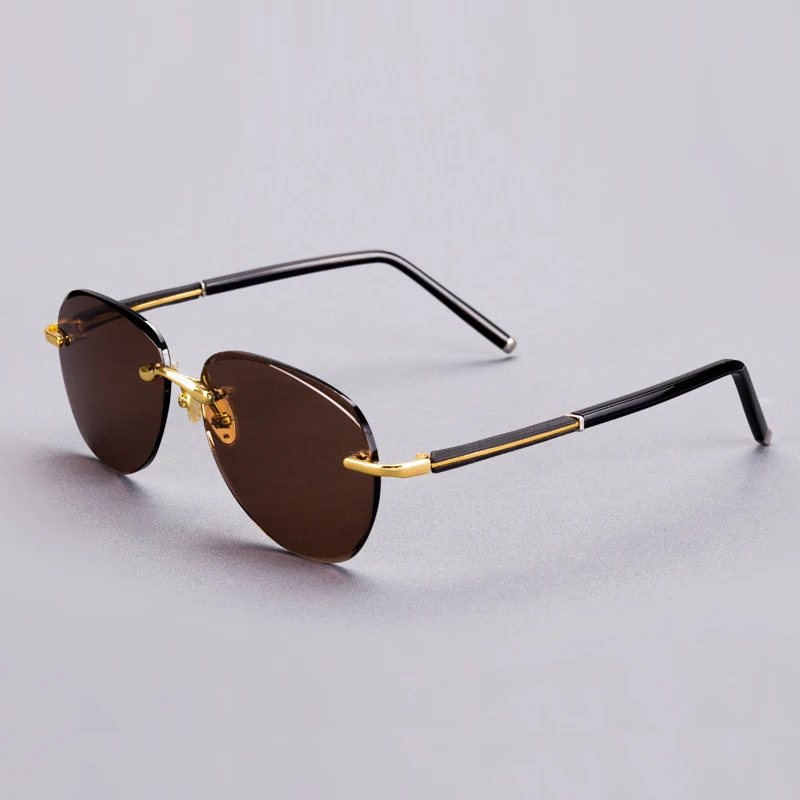 

Pilot Sunglasses Natural Crystal Stone Lens Man Rimless Glass Sun Glasses Woman Vintage Anti Scratch Brand Design Top Quality