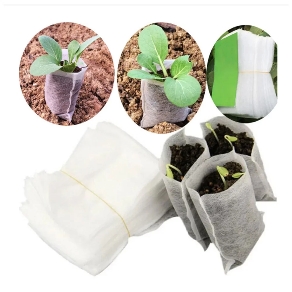 

100 Pcs Grow Bags Plant Nursery Bags Biodegradable Non-woven Seed Seedling Bags Plant Seed Pots Raising Plants Pouch 8 X 9 CM