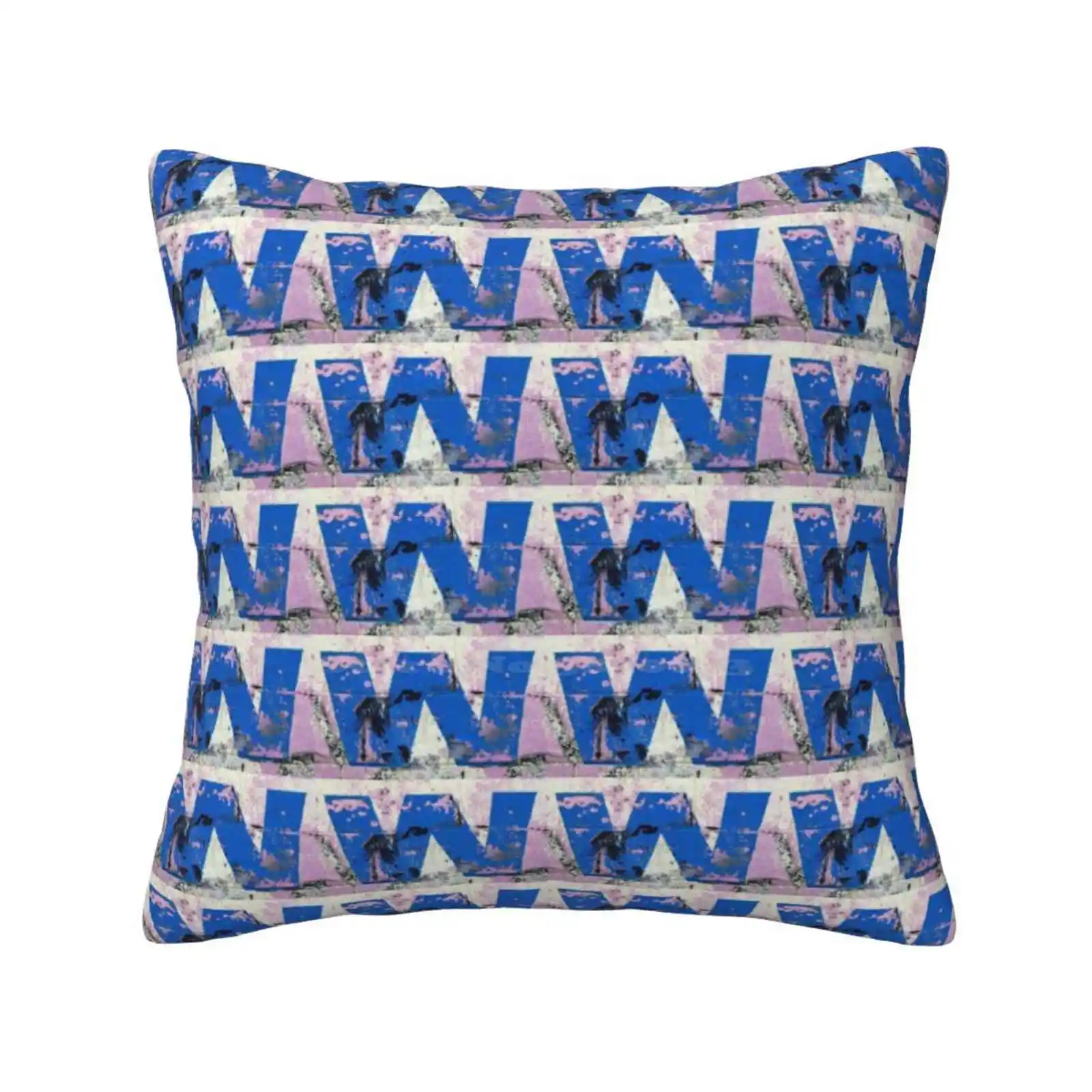 Blue W Home Sofa Car Cushion Cover Pillowcase Letter Alphabet Car Wash Wall Blue Purple Peeling Paint Dirty Crumbling