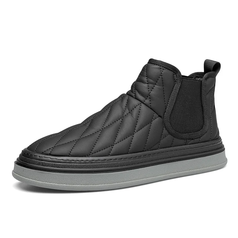 

Lynjacye Winter Inside Fur Daily Shoes for Men Women Mid Cut British Thick Soled Cotton Boots