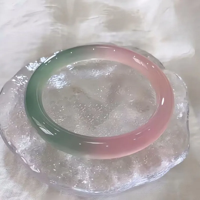 

Natural Ice Macaron Color Chalcedony Round Bar Bracelet, Trendy Personalized Model