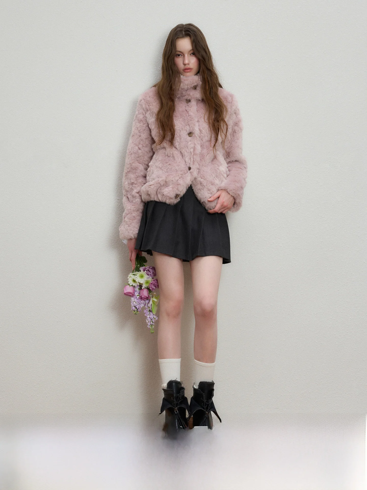 

Luamoss Eco-Friendly Fur Women's Autumn Winter Faux Rabbit Fur Coat Warm Thiened Stand Collar Slimming Fluffy Outerwear