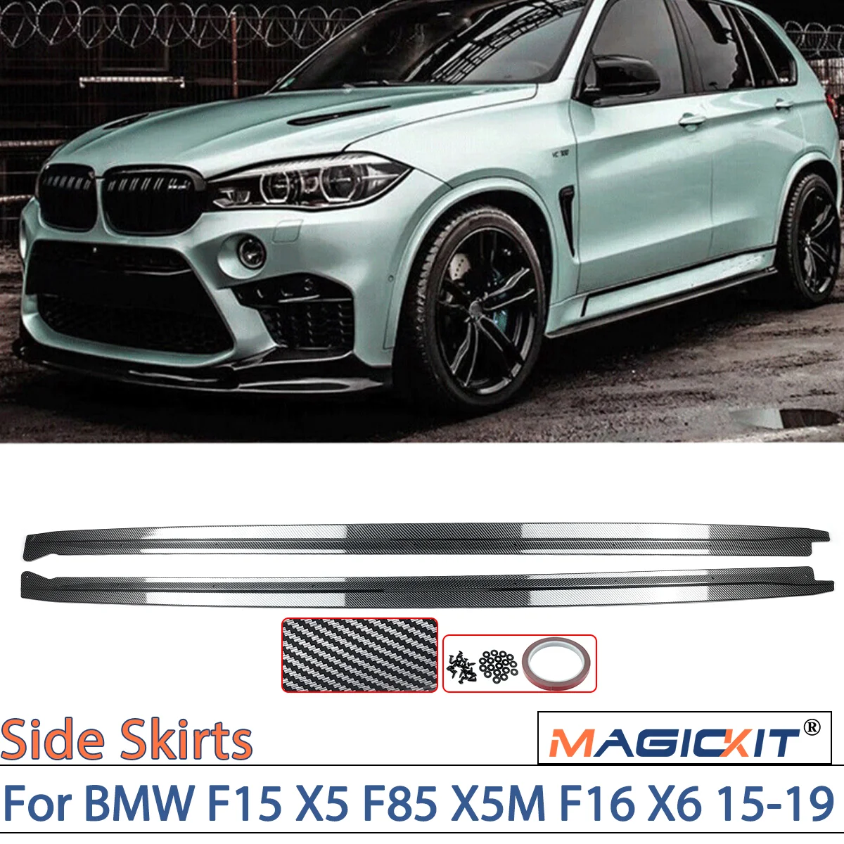 

MAGICKIT 2pcs Gloss Black/Carbon fiber MP Style Side Skirt Extension For BMW F15 X5 F85 X5M F16 X6 F86 X6 M CAR Accessories