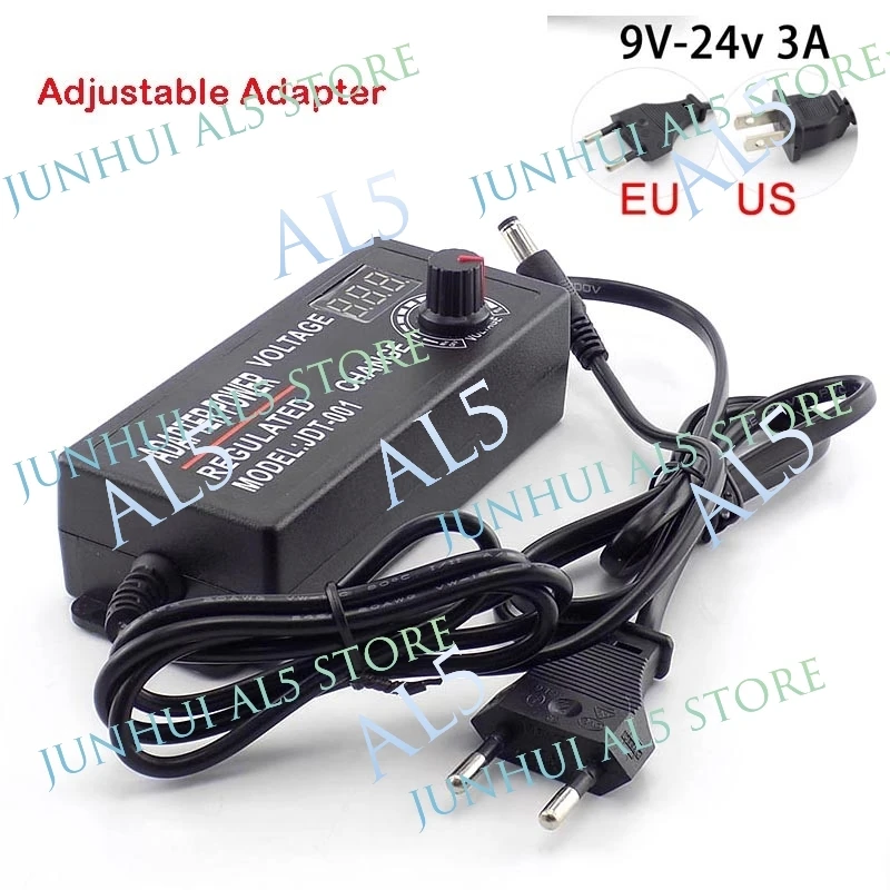 1/2/5pcs Adjustable Adapter AC 100-220V to DC 9-24V 3A 72W CCTV Camera Power Supply for Led Strip Light Display Screen 5.5*2.5mm