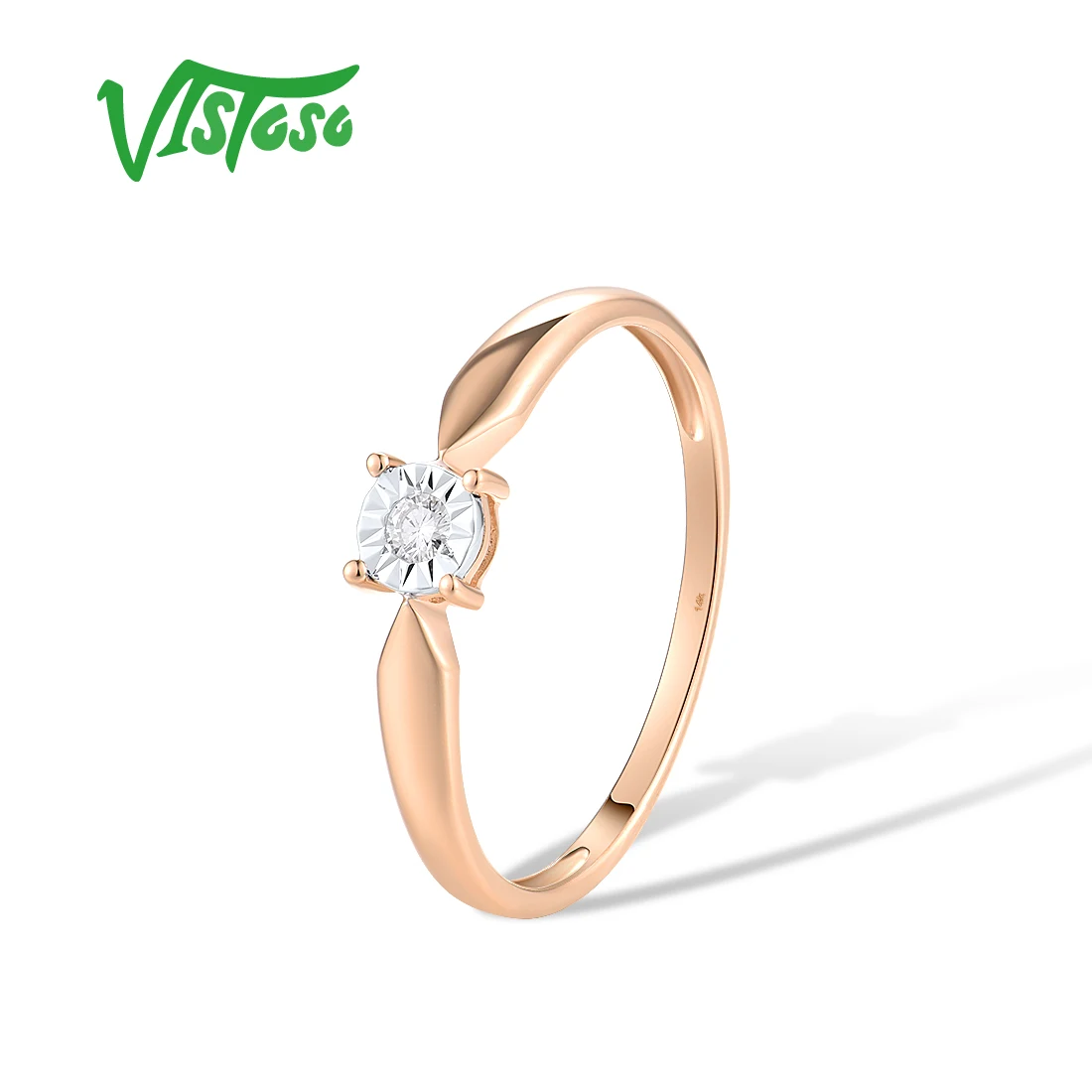 

VISTOSO Pure 14K 585 Two-Tone Gold Sparkling Illusion-Set Miracle Plate Diamond Ring For Women Anniversary Trendy Fine Jewelry