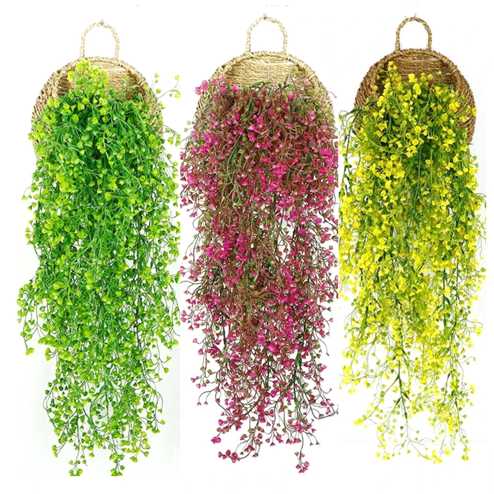 80cm (31.5in)Artificial Vine Fake Plants Rattan Wall Hanging Leaves Plastic Golden Bell Willow Branch For Home Garden Room Decor