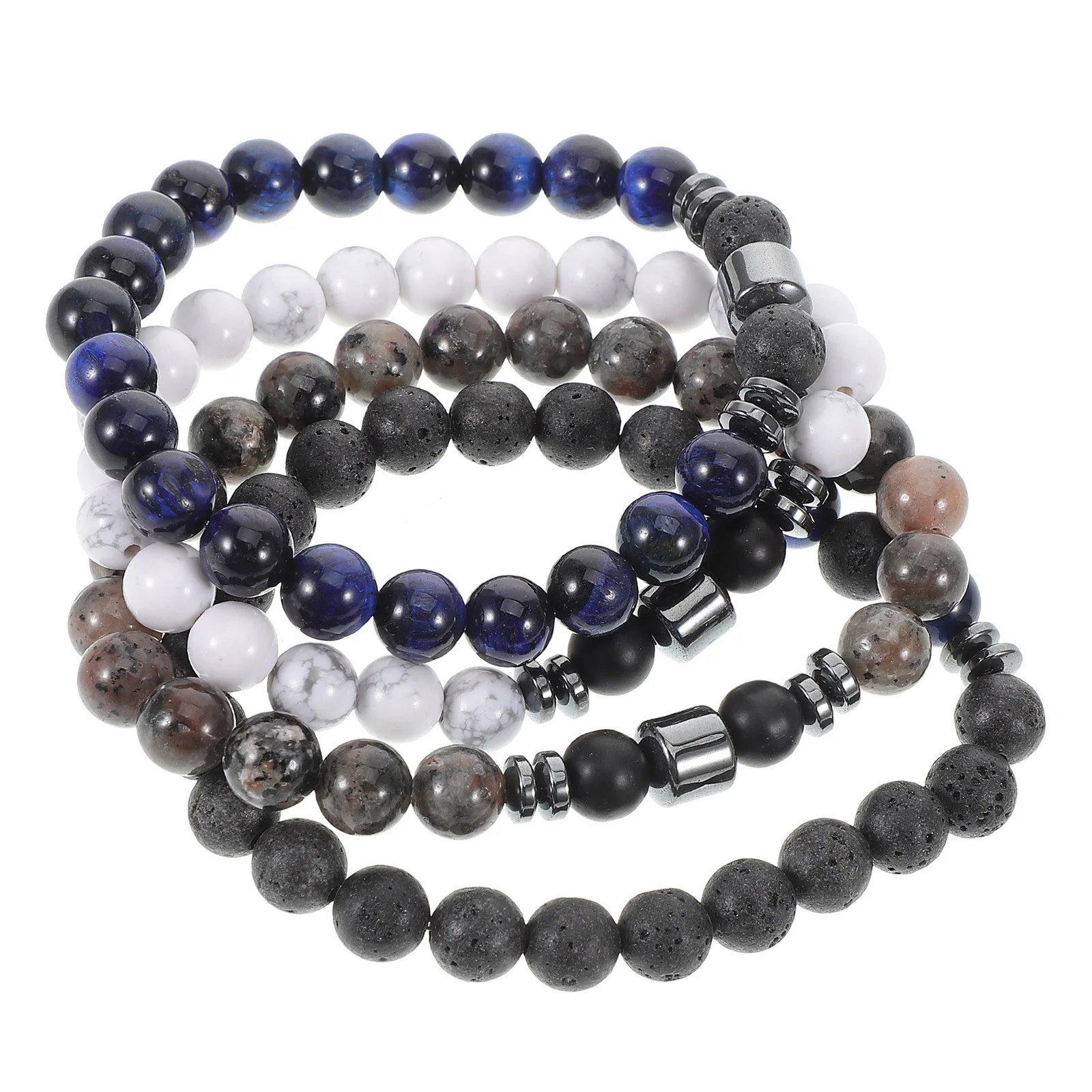 

4Pcs Natural Stone Bracelet 8mm Beaded Stretch Elastic Couple Relationship Yoga Lava Rock Essential Oil Wristband