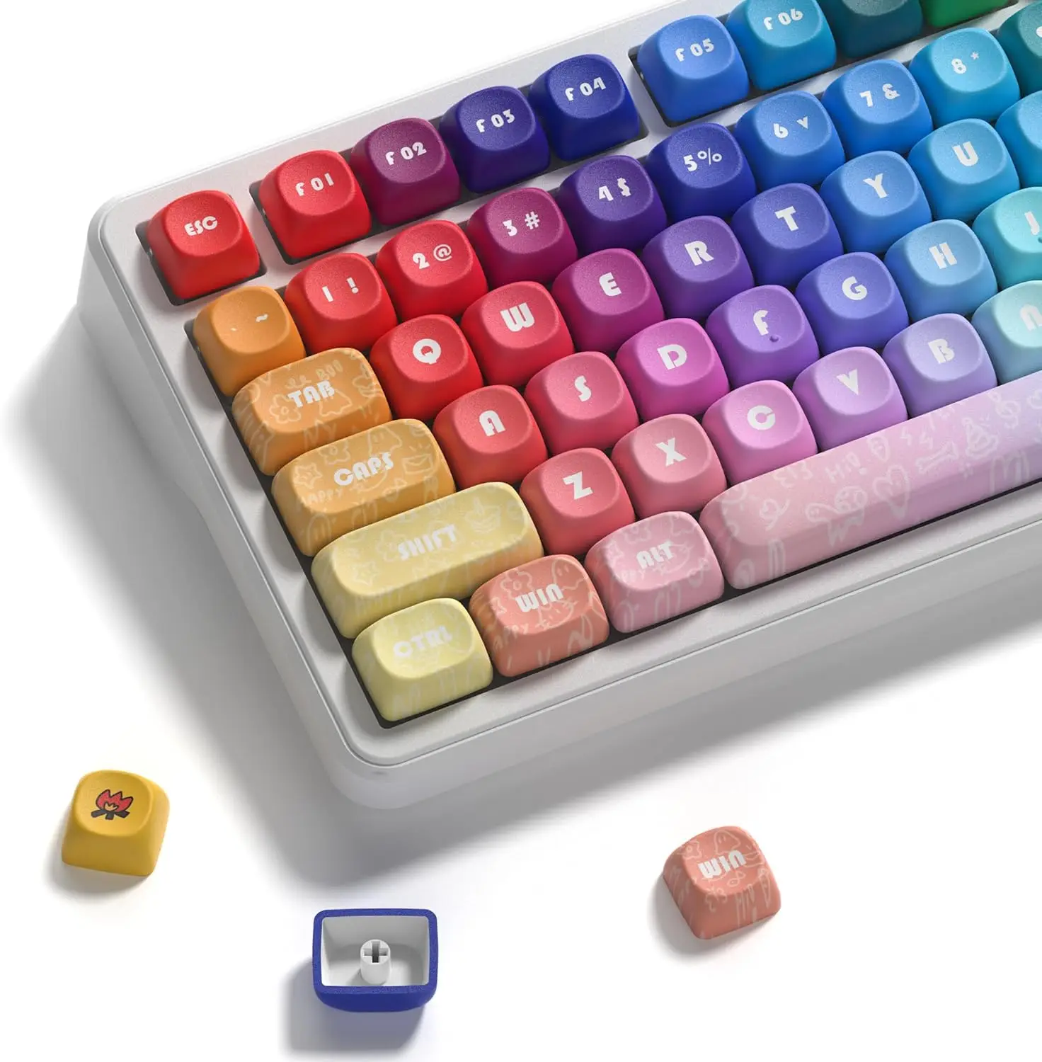 MOA Profile PBT Keycaps131Keys Keyboard Keycaps Cute Rainbow Key caps for Cherry Gateron MX Swithes Mechanical Keyboards