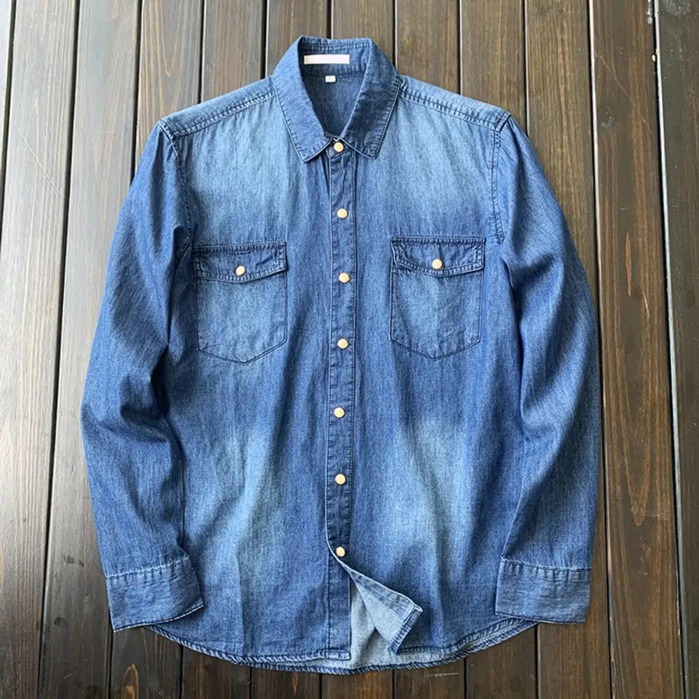 Men Denim Shirt Long Sleeve Quality Cowboy Shirts For Men Casual Slim Fit Spring Summer Shirt Handsome Lapel Men Blouse Shirts