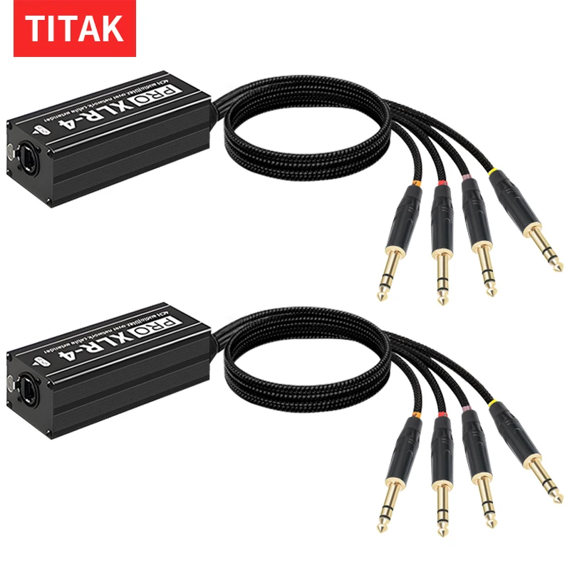 Audio 4 Channel 6.35mm Right Angle 1/4 Inch TRS Stereo Male Plug Cable to RJ45 CAT5 Female Network Signal Extender Splitter