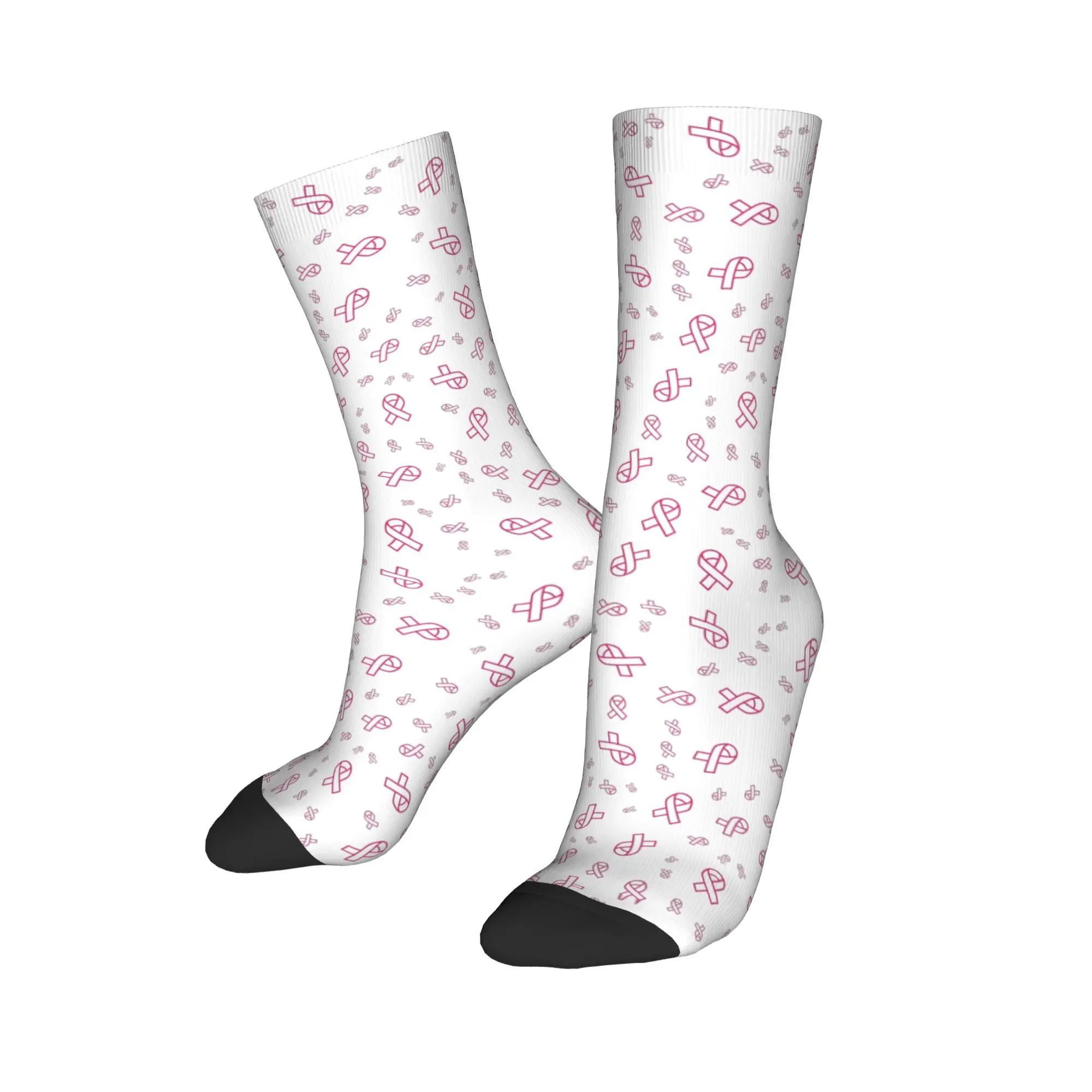 

Носки с лентой для осведомленности о раке молочной железы, мужские и женские забавные носки из полиэстера, весенне-летние, осенне-зимние средние носки-трубы