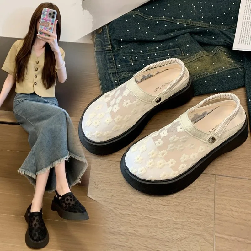 

Trend Woman Mesh Sandals Elegant Lace Sand Sandals Outdoor Comfort Soft Sole Sslippers Thick Bottom Sandals босоножки женские