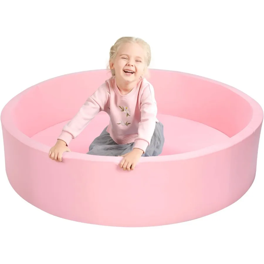 Pozzo per palline in schiuma morbida extra large da 51,2 x 11,8 pollici SENZA palline in spugna grande Piscina per palline rotonde per interni Box rotondo per bambini Rosa chiaro