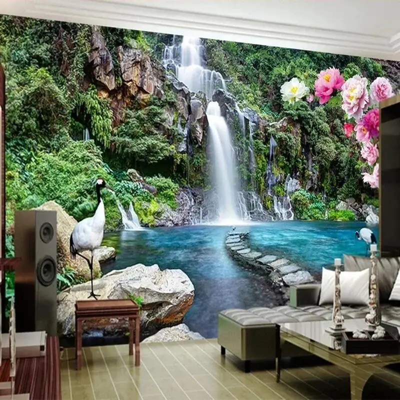 Custom 3D Photo Waterfall Landscape Wall Painting Bedroom Living Room Sofa TV Background Home Decor Mural Wall Wallpaper Fresco