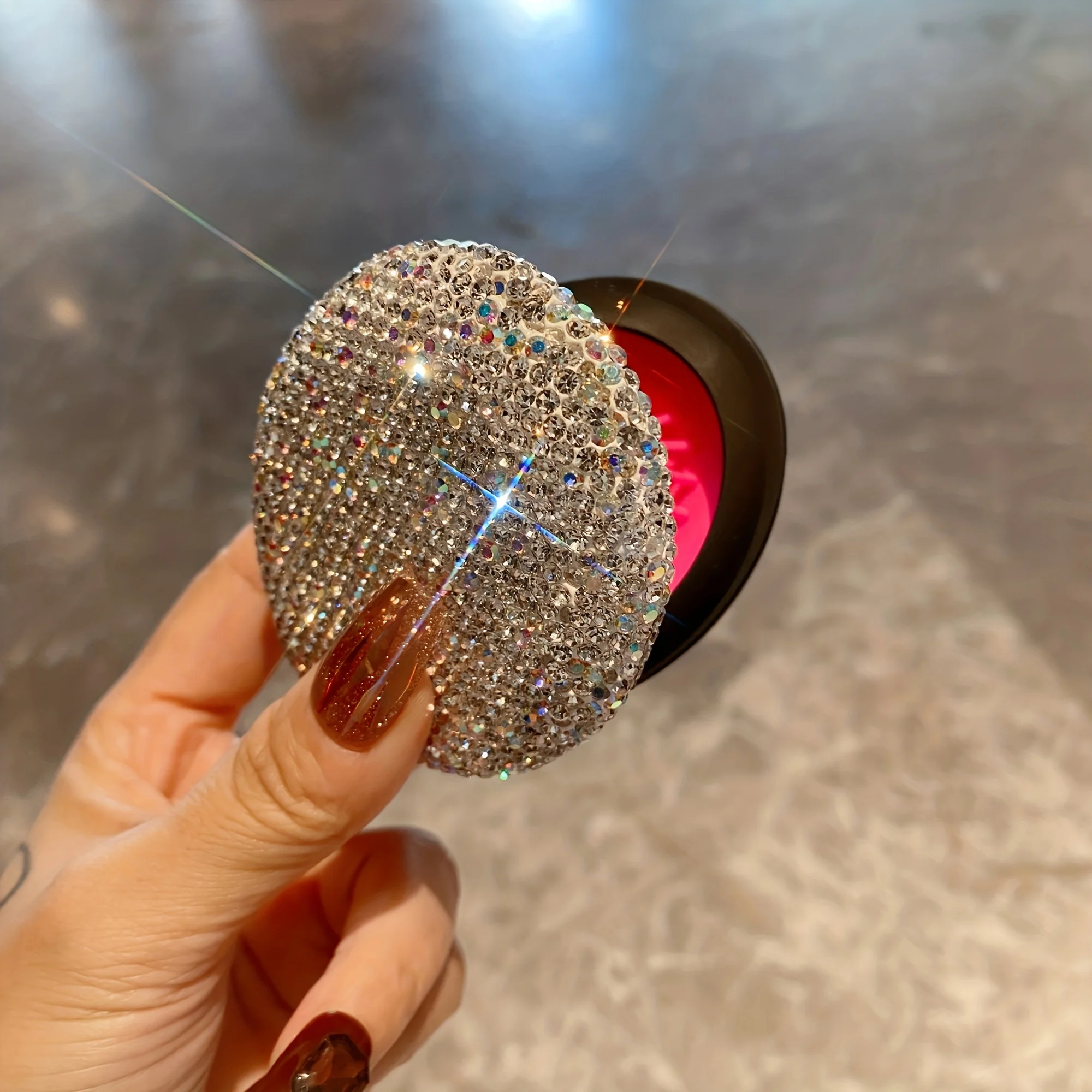 Oval air cushion folding comb artificial diamond-set mini with mirror portable hair comb