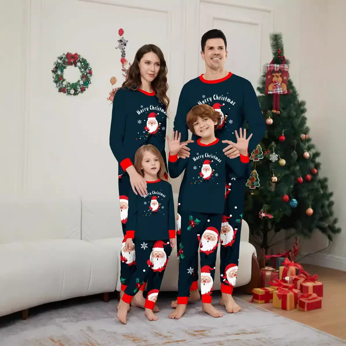 Family Look Santa Claus Print Pajamas Set Adult Kids Christmas Matching Outfits Baby Boys Girls Home Clothes Soft Cute Pyjamas